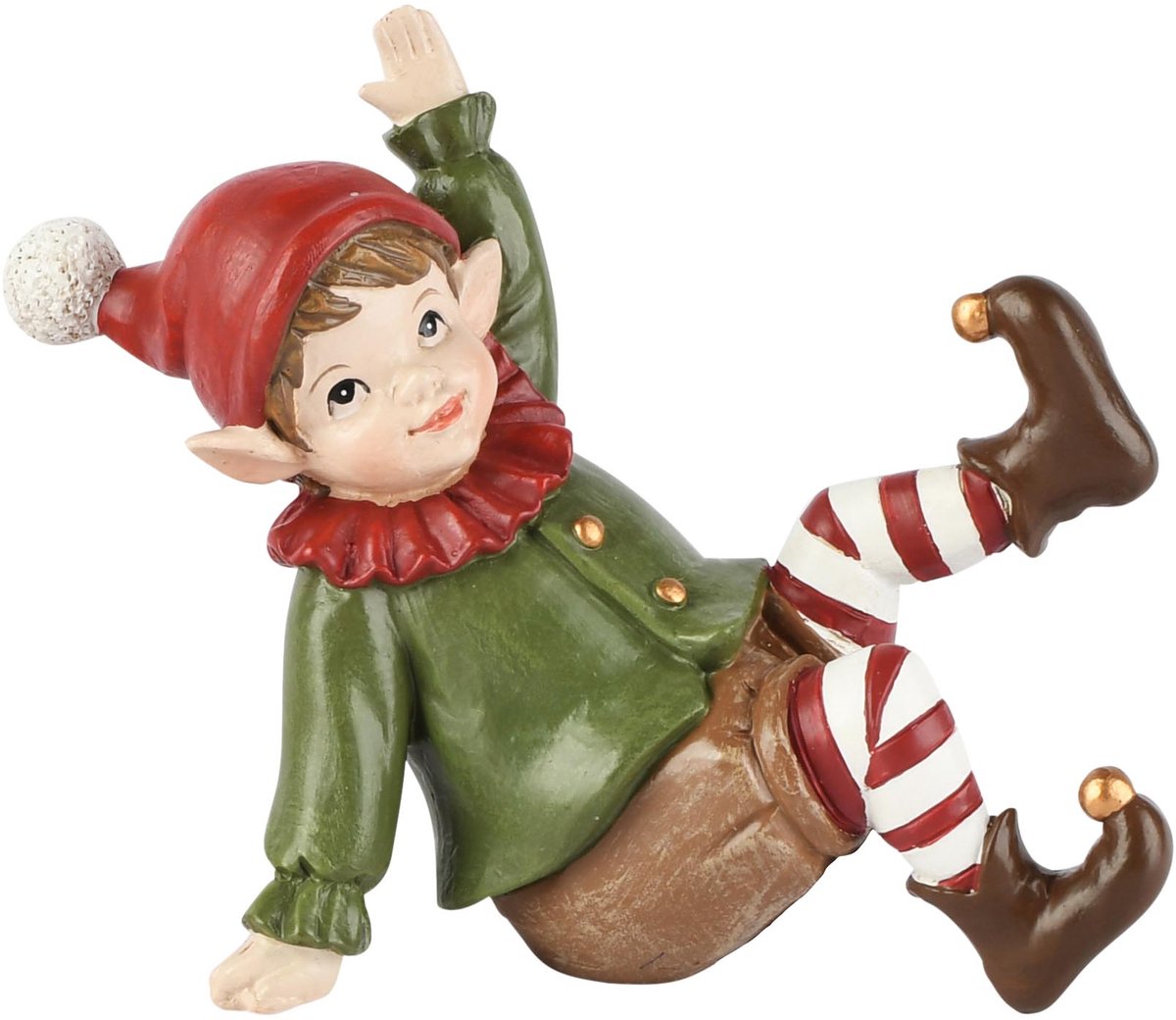 Dekoratief | Kerstelfje jongen zittend, groen/rood, resina, 11x5x9cm | A265709