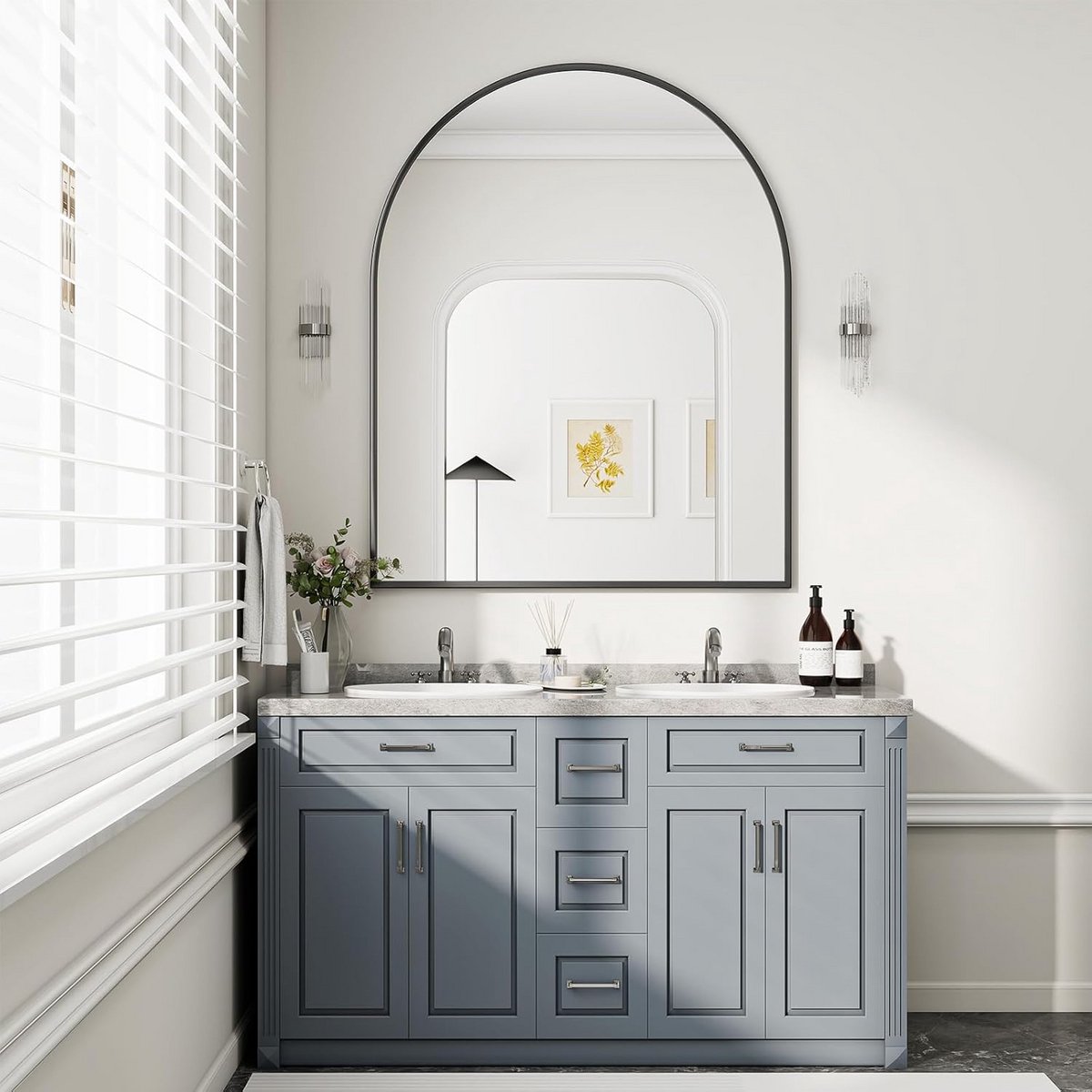 BEAUTYPEAK Bathroom Mirror, Wall Mounted, Metal Frame Mirror for Bedroom, Entrance, Living Room, Black