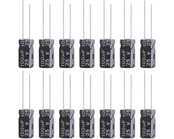 15 stuks condensatoren 100uF 25V Elkos condensator 100μF 25Volt Aluminium Elektrolytische condensator 6x12MM Electrolytische Capacitors 100 uF MFD 105°C