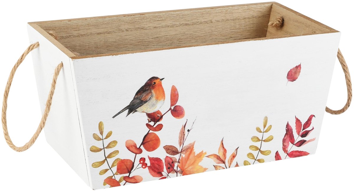 Dekoratief | Bakje m/handvaten 'Autumn Birds', naturel, hout, 25x11x11cm | A265274
