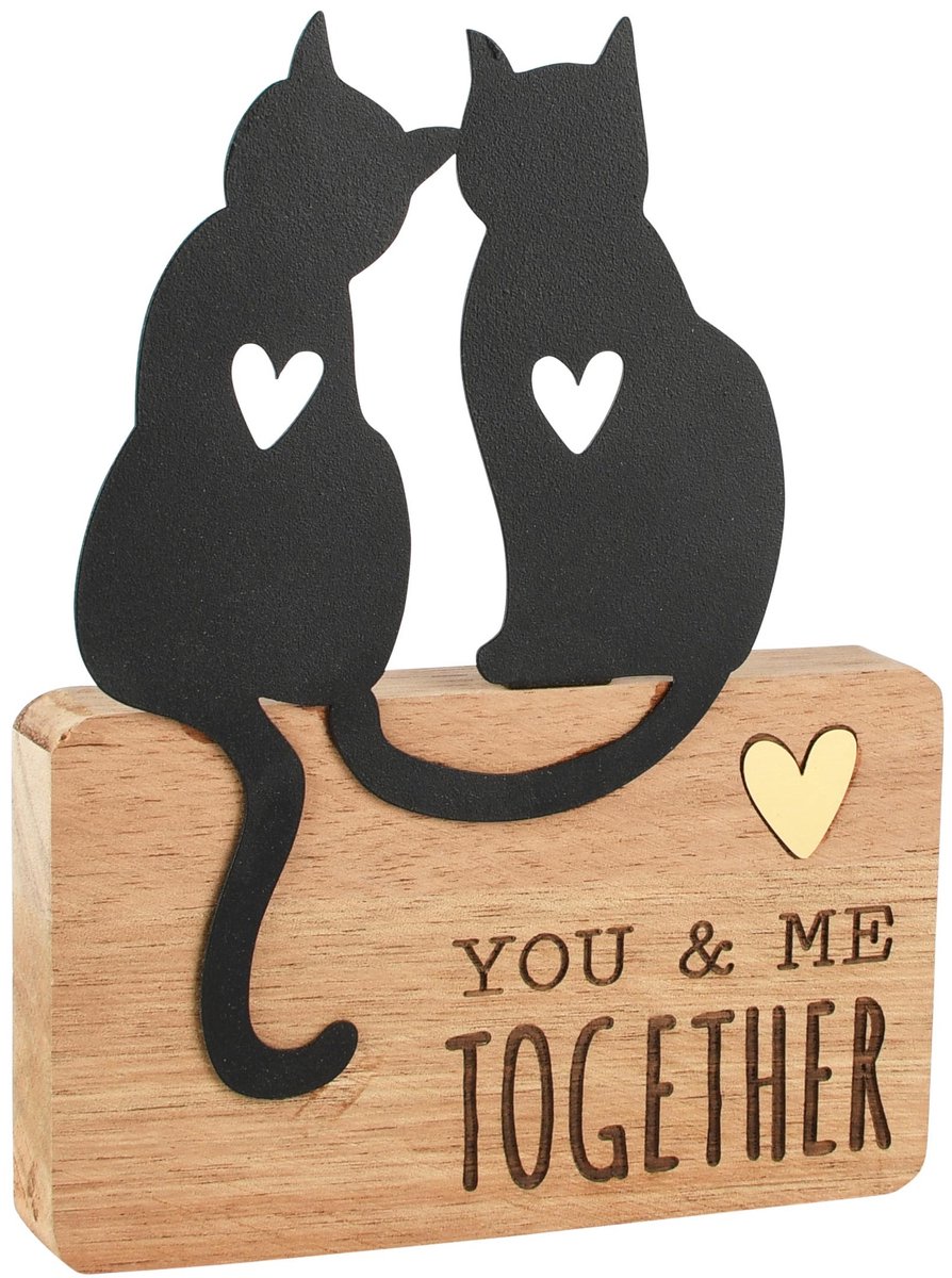 Dekoratief | Deco poesjes 'You & Me Together', naturel, hout, 12x2x16cm | A265211