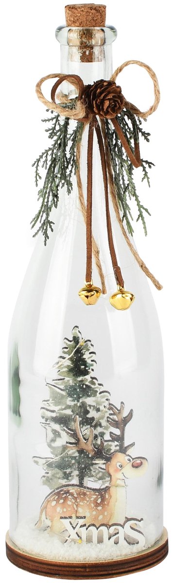 Dekoratief | Globe fles m/rendiertje 'X-mas', transparant, glas, 9x9x31cm | A265279