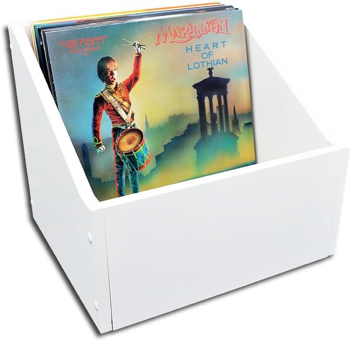 Houten vinylplatenbox - witte opbergdoos voor tot 65 LP's