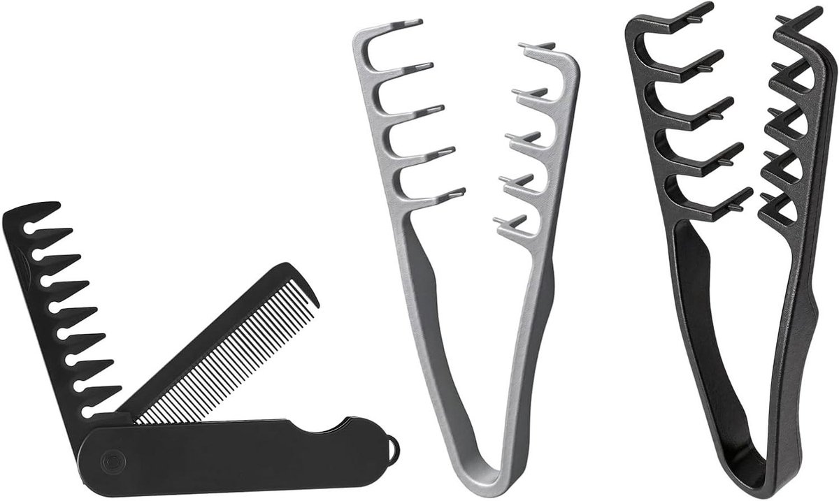 Textuurkam Set - Herendames Kam - Haar Stylen - Brede Tanden Ontwerp - 3 Stuks - Zwart