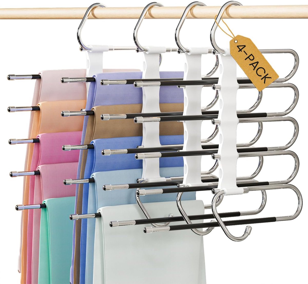 Kledinghanger - 5-in-1 Broekhanger - Kledingkast Organizer - Ruimtebesparende Kledinghangers - Inklapbaar - Functionele - Antislip - Verticaal - Handige Kledinghangers - Kledingrek - voor broeken, spijkerbroeken, sjaals en handdoeken