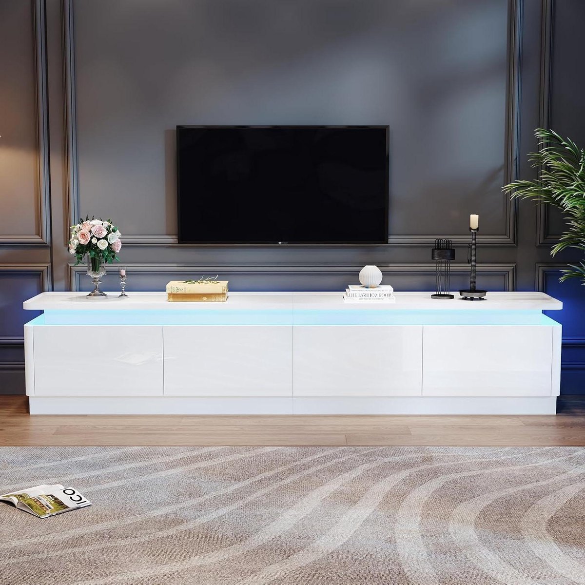 TV Meubel - Televisiekast Laag - Opbergen Woonkamer - Met LED Verlichting - 180x34x40 cm - Wit