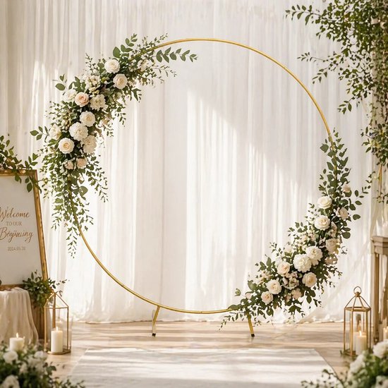 Dailygoods 2M Metalen Ronde Bruiloft Boog Achtergrondstandaard Ballon Bloemen Frame voor Bruiloft Ceremonie Feest Babysh