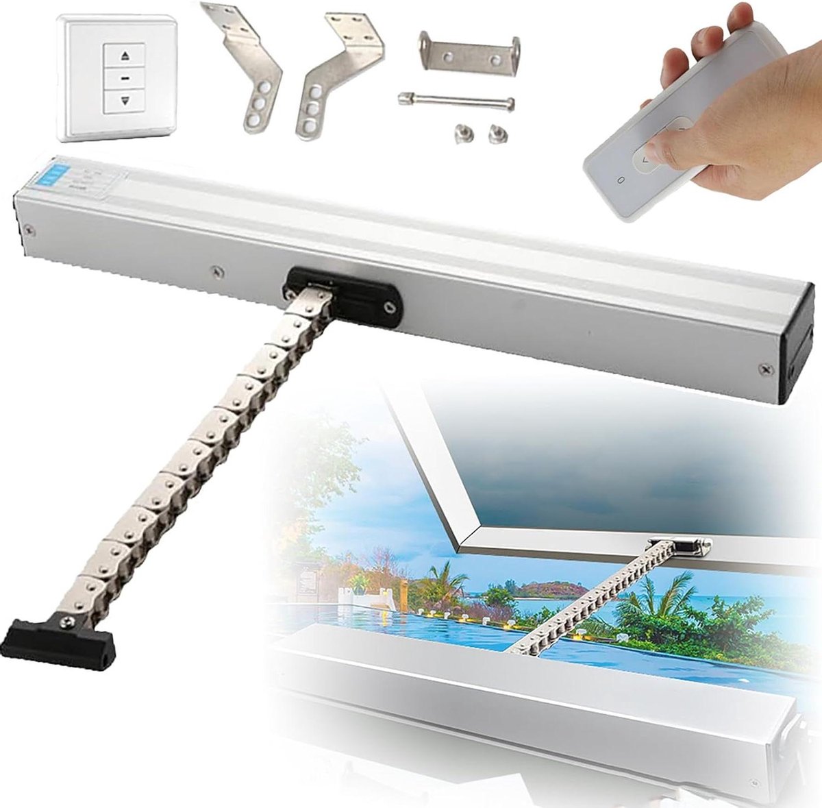 Automatische Raamopener - Dakopener Elektrisch - Eenvoudige Ventilatie - Dubbele Ketting - Met Afstandsbediening - Zilver