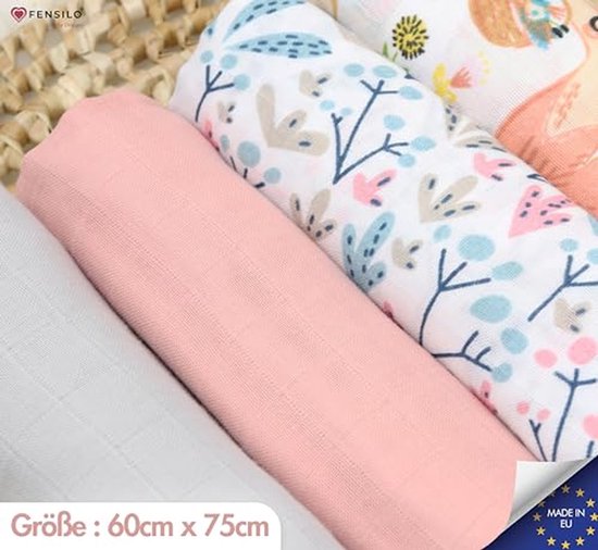 Katoenen Mousseline Doeken 4-Pack - Hydrofiele Luiers voor Baby's - Ideaal voor Kinderen - Veelzijdige Babydoeken - Grijs, Roze, Dieren en Cactus — afbeelding 2