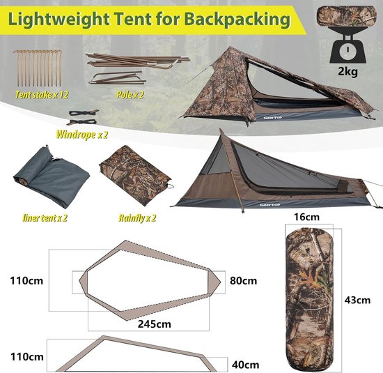 Kampeertent - Trekkerstent Bivakzak - Outdoor Kamperen - Lichtgewicht 1 Persoons - 245 x 120 x 110 cm - Bladgroen — afbeelding 5