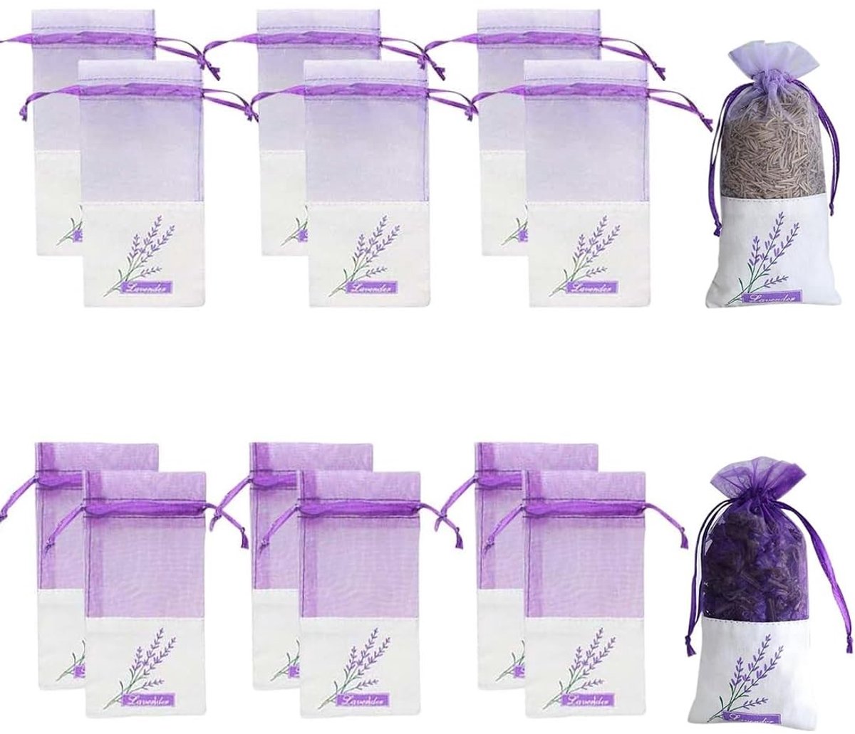 MTTproducts- Lavendelzakjes 12 Stuks - Gedroogde Lavendel - Organza Zakjes - Geurbuiltjes - Kledingkast - Hoogwaardige Materialen - Geurzakjes