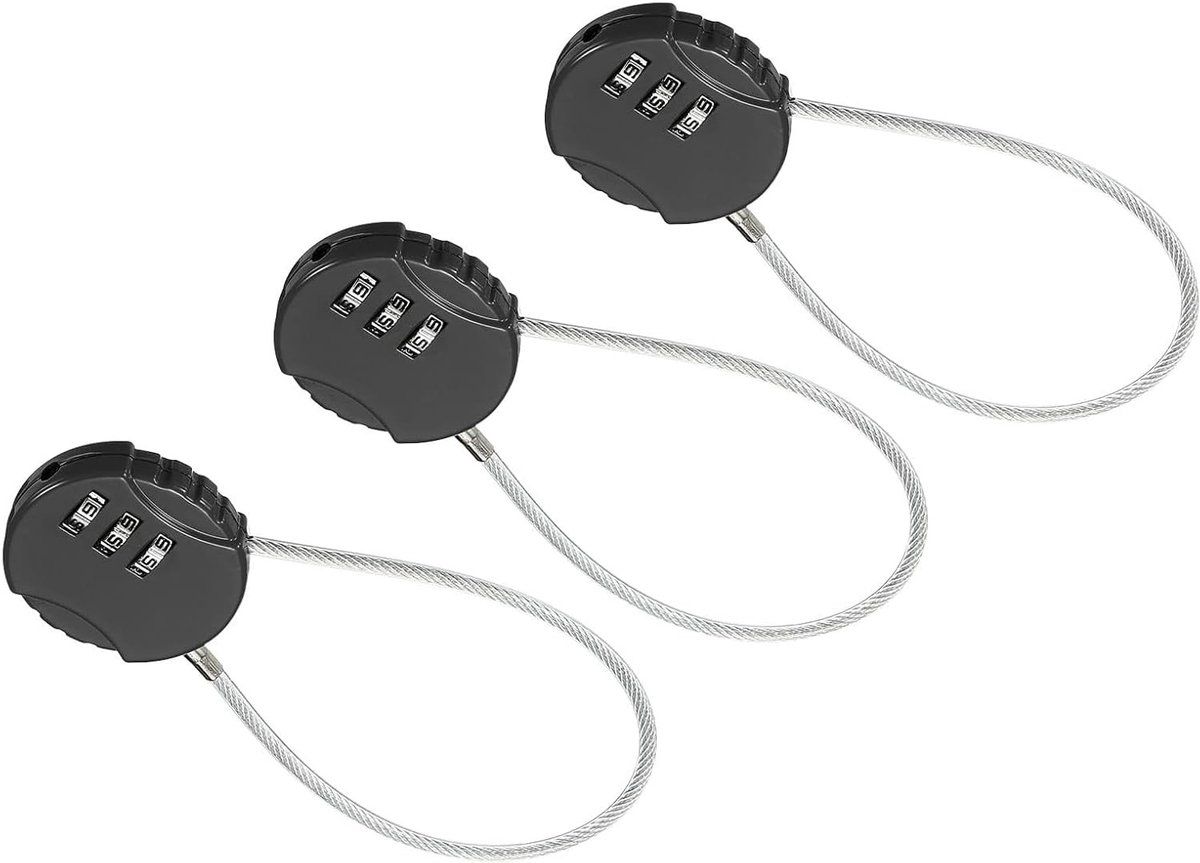 MTTproducts- Combinatieslot 20 cm - 3-cijferig - Waterdicht - Draadkabel - Zinklegering - Duurzaam en corrosiebestendig - Hangslot