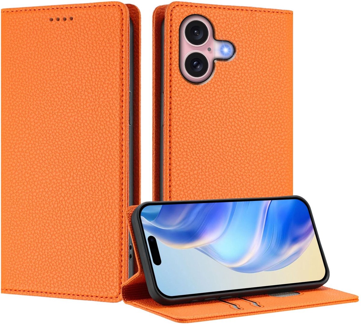 NTH products- Beschermhoes iPhone 16 - Klaphoes/Portefeuille - Leer/RFID-blokkering - Magnetisch/Schokbestendig - Multifunctioneel - 3 Kaartvakken - Telefoonhoes