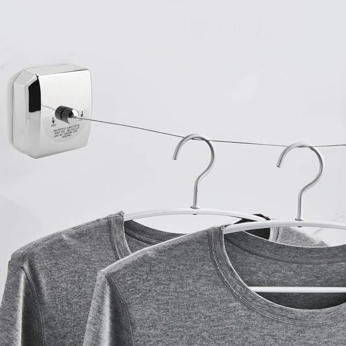 MTTproducts- Waslijn Uittrekbaar Tot 2,8 M - Wanddroogrek - Intrekbare Waslijndraad - Telescopische Waslijn - Ruimtebesparend Ontwerp - Eenvoudig Te Installeren - Kledinglijn
