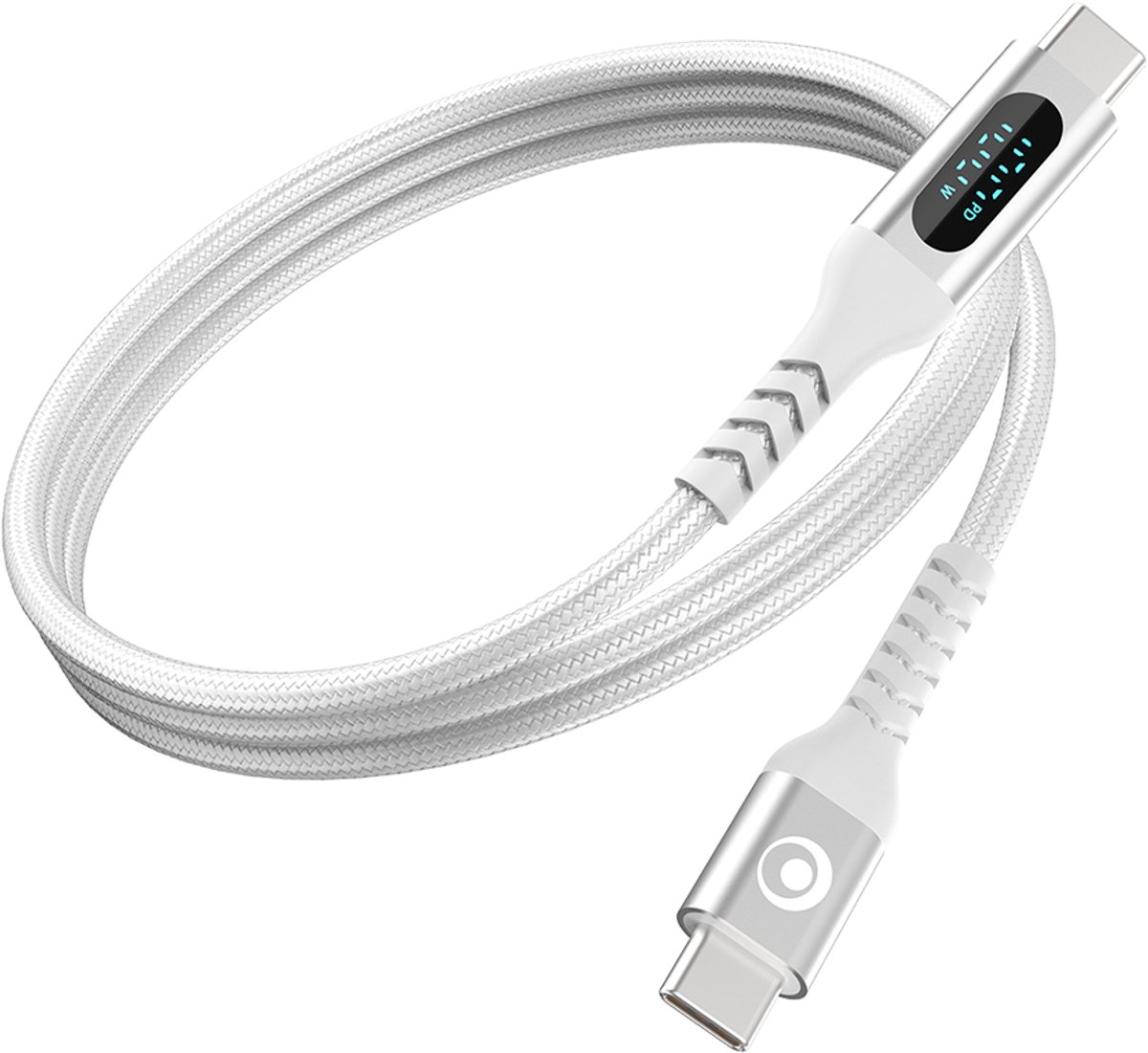 Bigben Connected, USB-C naar USB-C Kabel 100W PD - Digitaal LED-Scherm - Snellader - 1.2m, Wit