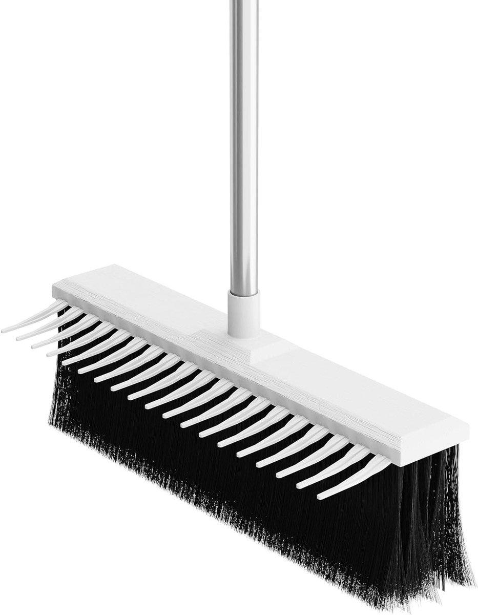 Vloerborstel Buiten - Terrasborstel Schraper - Vuil Verwijderen - Met Getande Kam - 75 cm - Wit