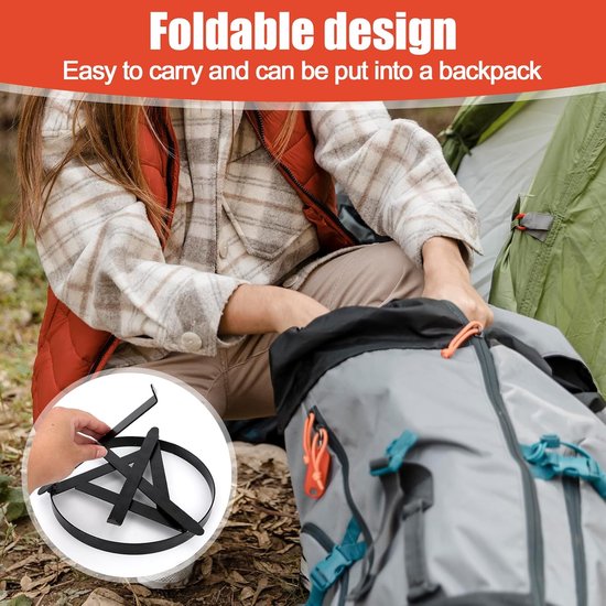 Dailygoods- Kampvuurstatief Zwaar Uitgevoerd - Opvouwbaar Statief - Draagbaar Kookrek - Gietijzer Grill - 32x25,3x24,5 cm - Inclusief Opbergtas - Campingstatief van Dailygoods — afbeelding 3