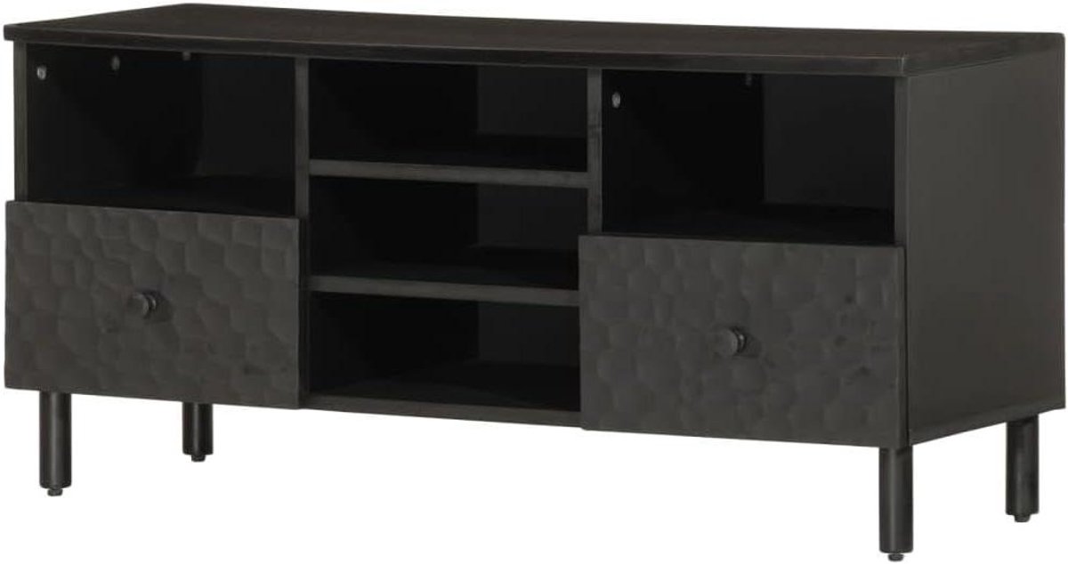 Tv-meubel - Wandmeubel Dressoir - Opbergen Media - Massief Mangohout - 100x46 cm - Zwart