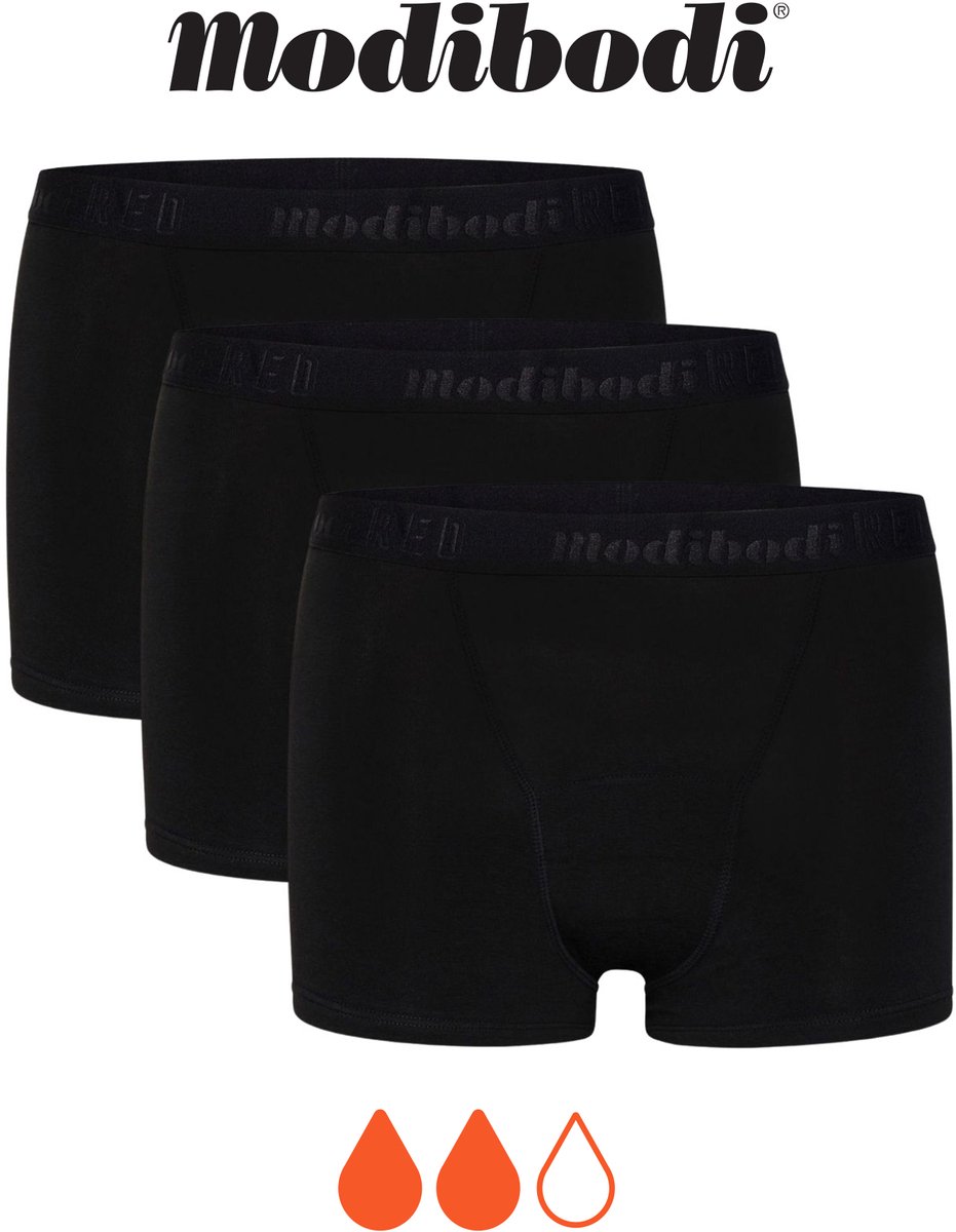 Modibodi Menstruatie Ondergoed Normaal Absorberend Tiener Hipster Boyshort 3-Pack Zwart Y12-14