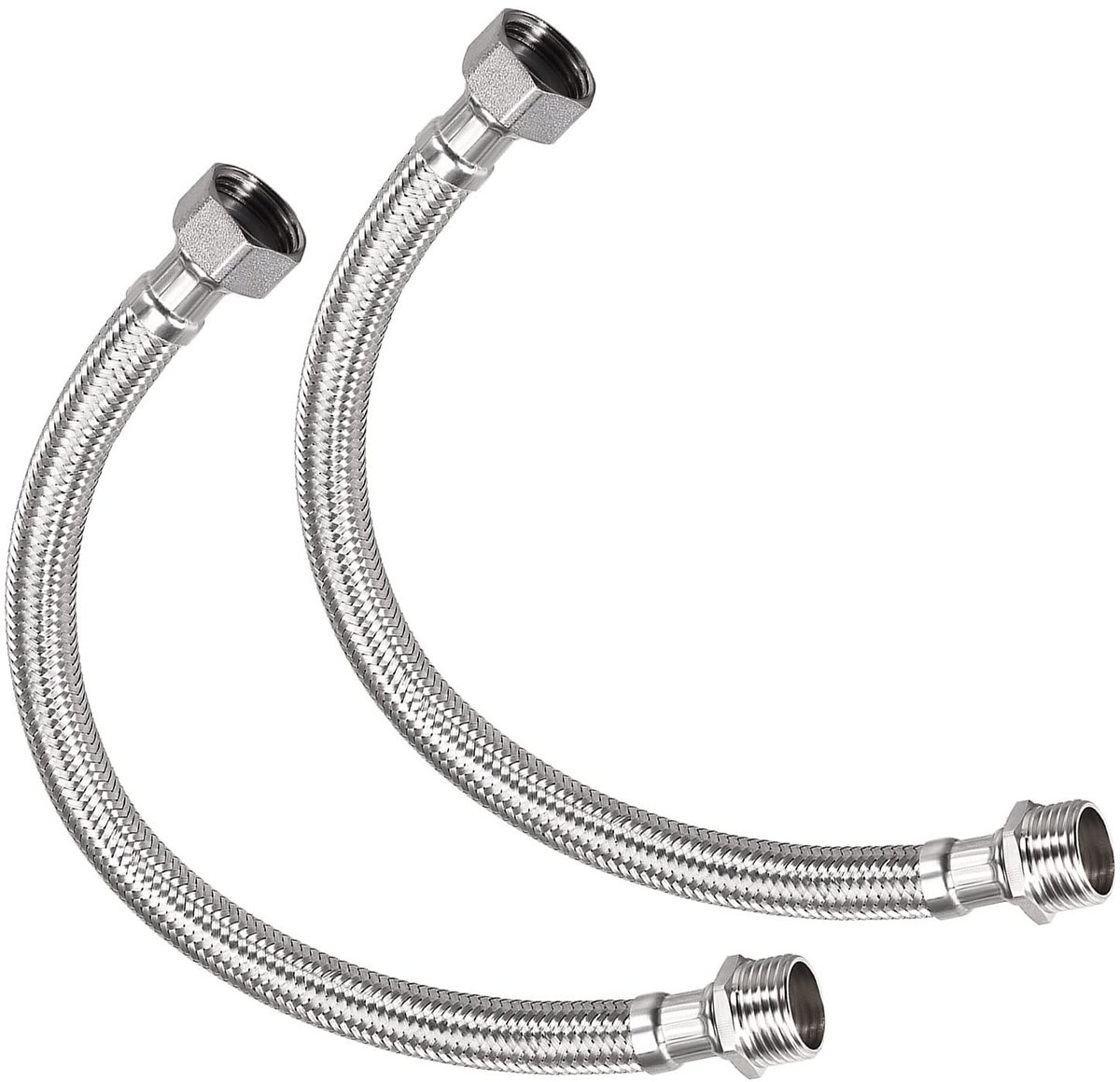 Allecto - Kraan toevoerleiding connector - RVS - 400mm - 2 stuks - Geschikt voor keuken en badkamer - G1/2 naar G1/2 - Watertoevoerslang - 304 roestvrij staal