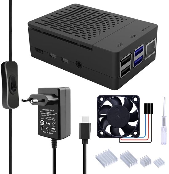 SPHProducts - Raspberry Pi 4 Case - Koeling - Eenvoudig te installeren - Inclusief Fan - 4GB - Geschikt voor Raspberry Pi 4 Model B