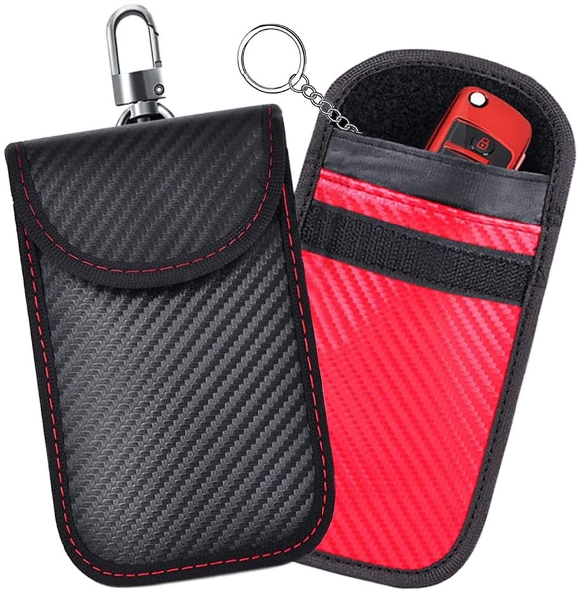 aladdien - Faraday Pouch - Blokkering - Bescherming tegen Diefstal - Zwart/Rood - Voor Autosleutels - 2 Stuks