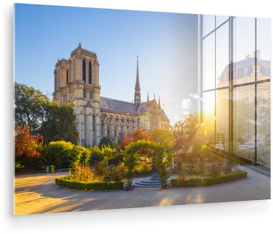 MuchoWow® Peinture sur verre 180x120 cm - Peinture sur verre - Paris - Notre Dame - Soleil - Photo sur verre acrylique - Peintures