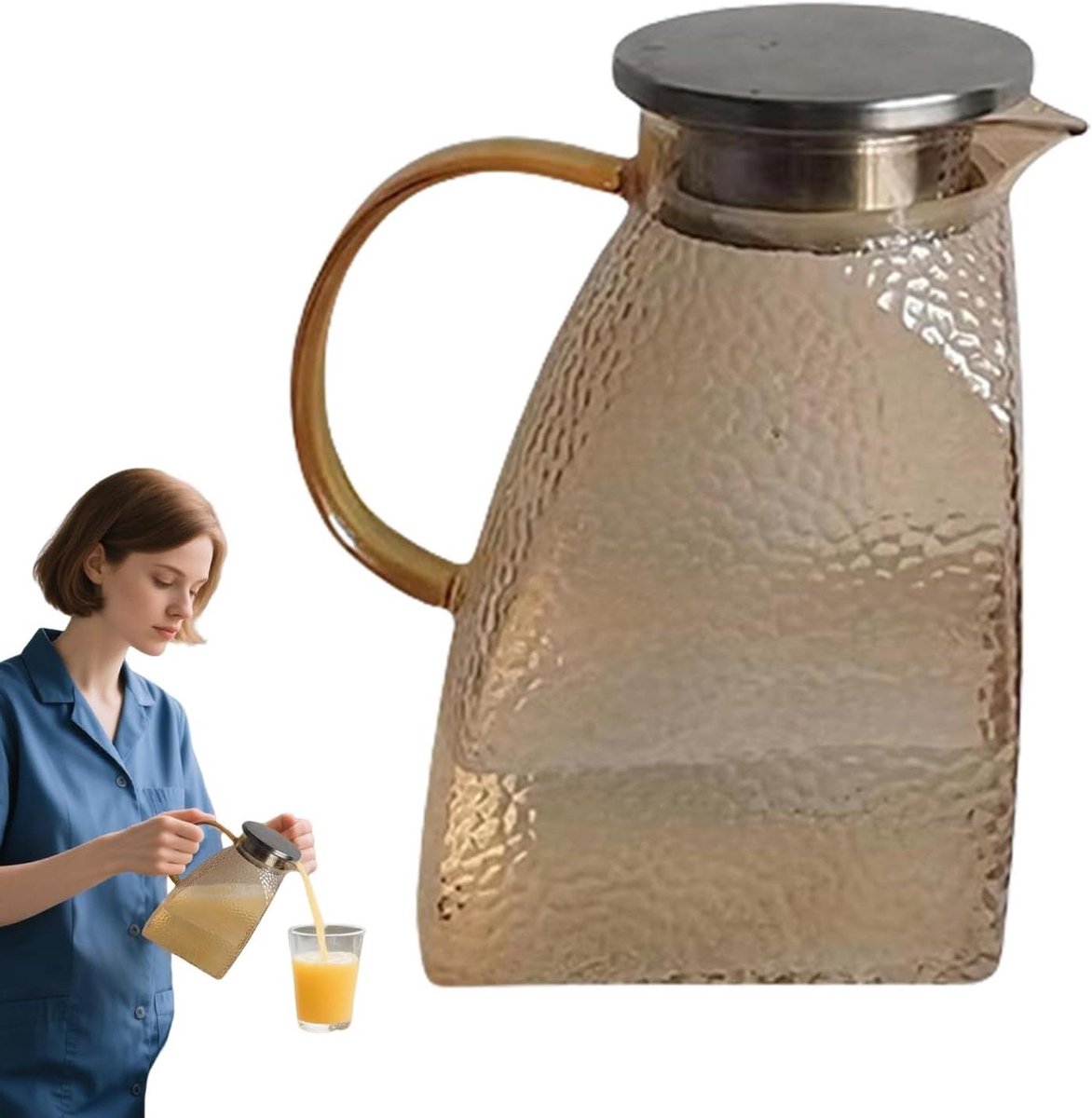 Glazen kan - Waterkoker deksel - Dranken serveren - Hamerpatroon ontwerp - 15 liter - Bruin