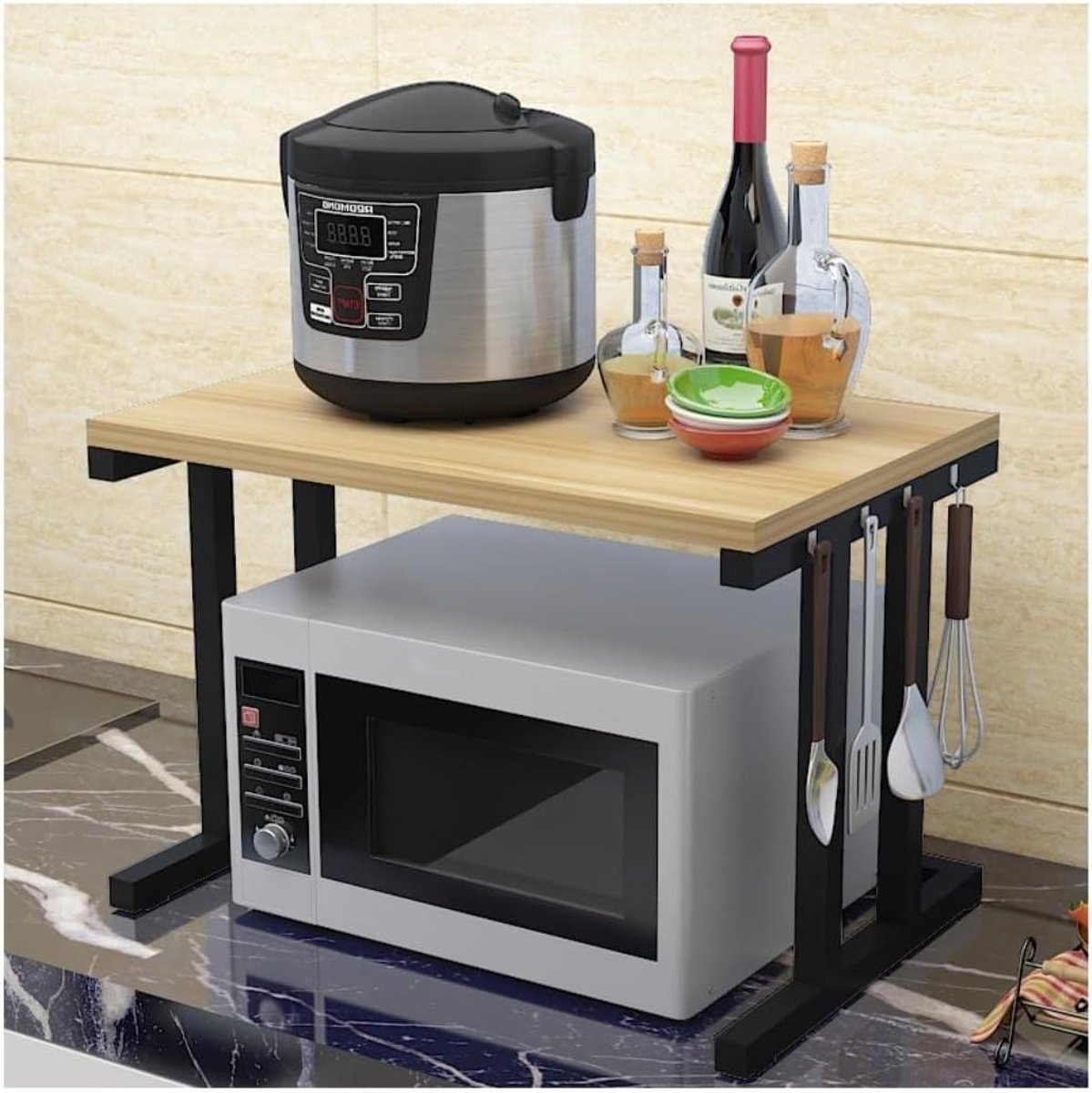 Magnetron Rek - Keuken Organisator - Ruimte Besparen - Dubbele Laag - One Size - Zwart