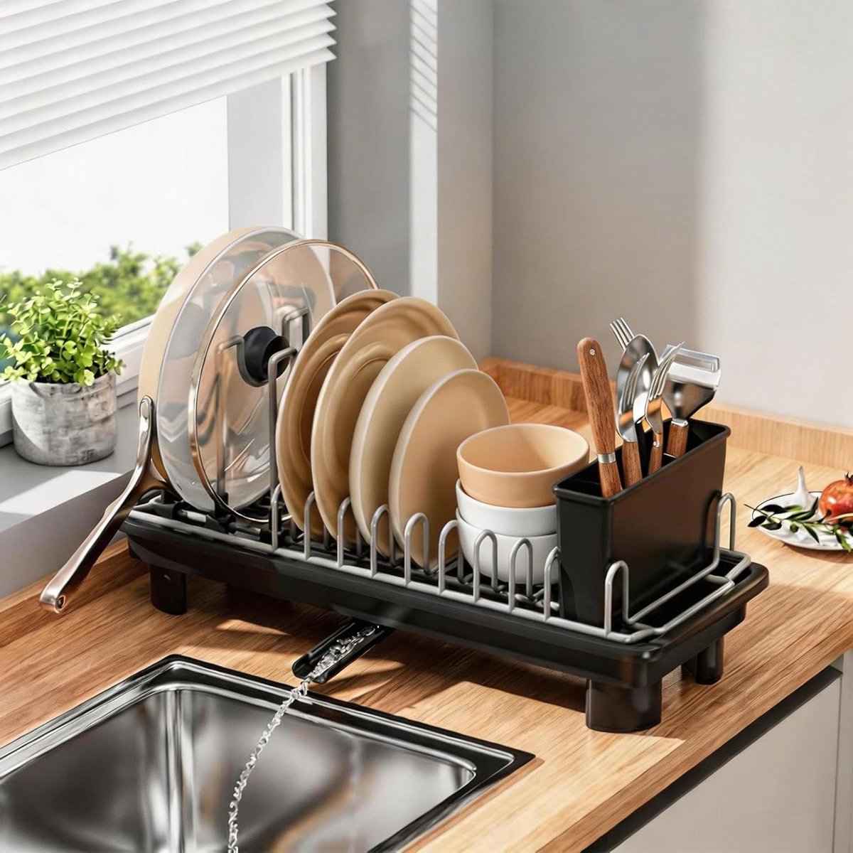 Afdruiprek Klein - Serviesrek Keuken - Vaat Drogen - Draaibare Uitloop - 42 cm Lengte - Zwart