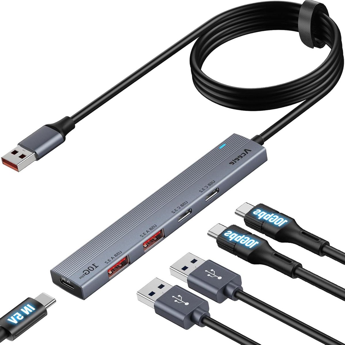 USB Hub - Verdeler Poorten - Snelle Data Overdracht - 10Gbps Snelheid - 4 Poorten - Zwart