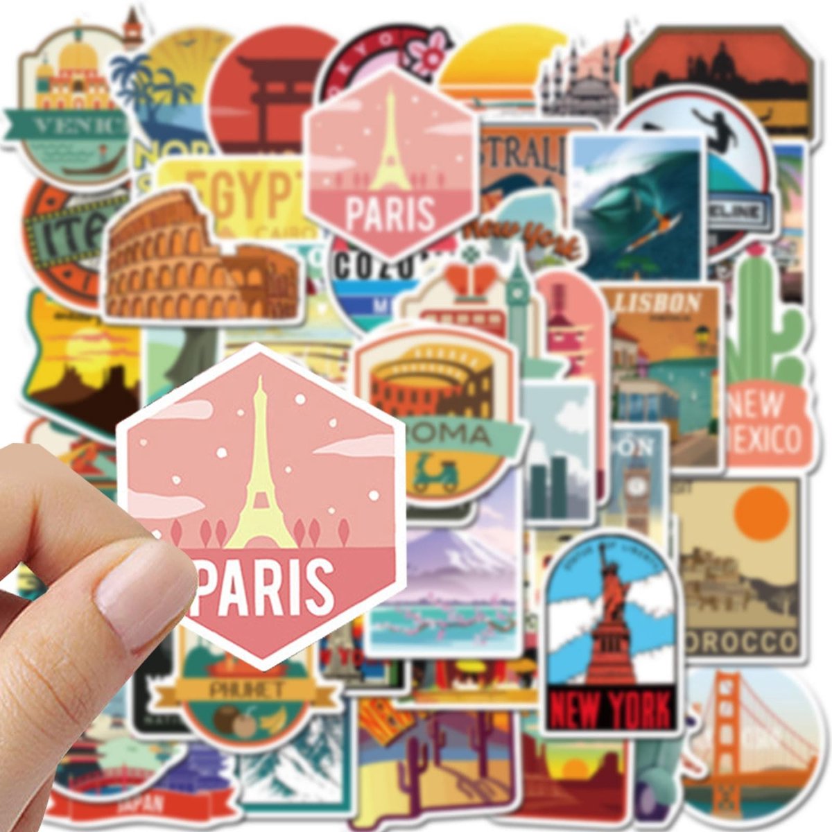ONF3 - Wereldreis Stickers - Vintage Decoratie - Waterdicht - 50 Stuks - Laptop, Auto, Skateboard - Decoratie voor elke gelegenheid - Multicolor