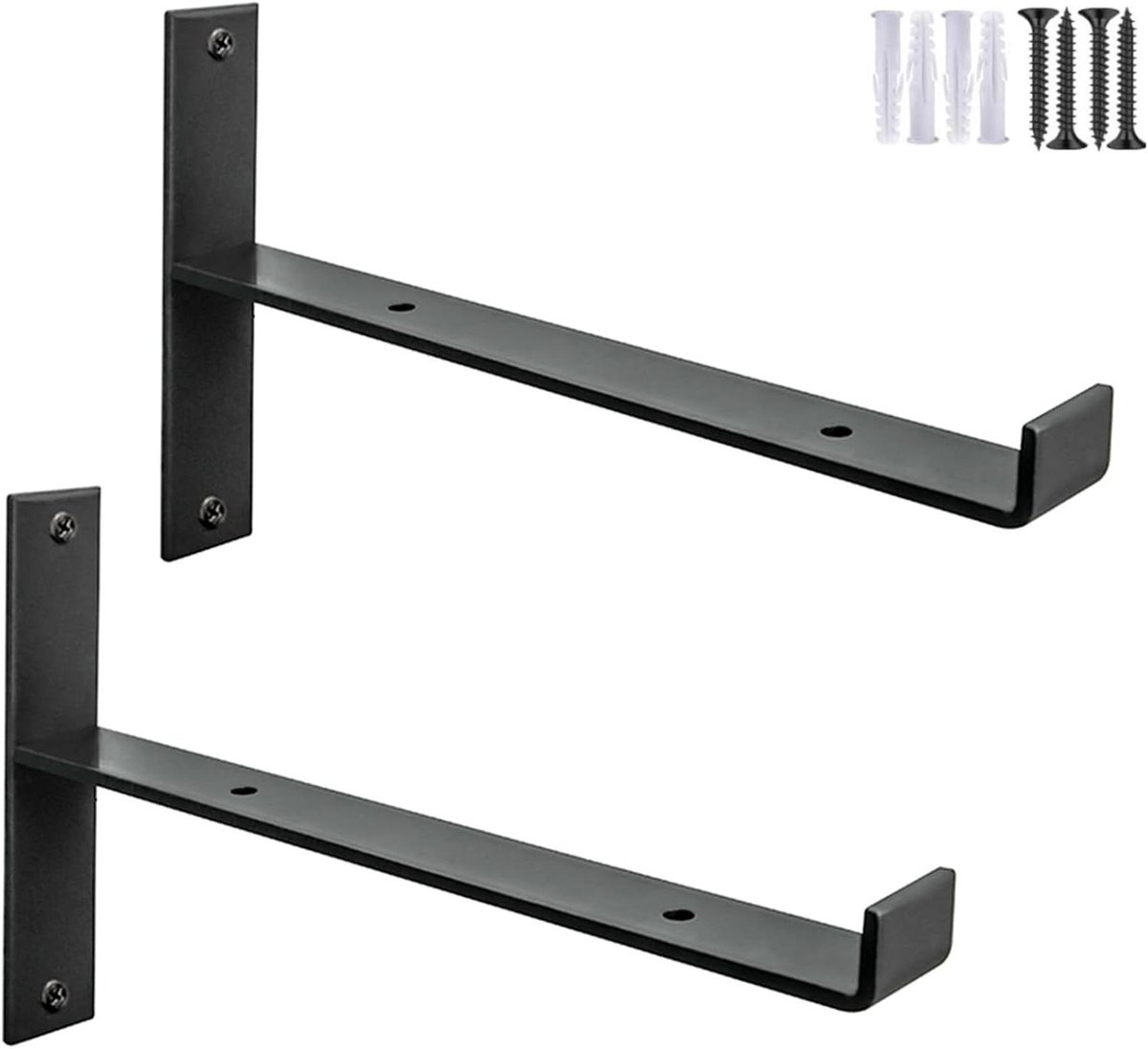 Plankbeugels met lip - Wandsteunen - Planken monteren - Stevige ijzeren constructie - 30cm - Zwart