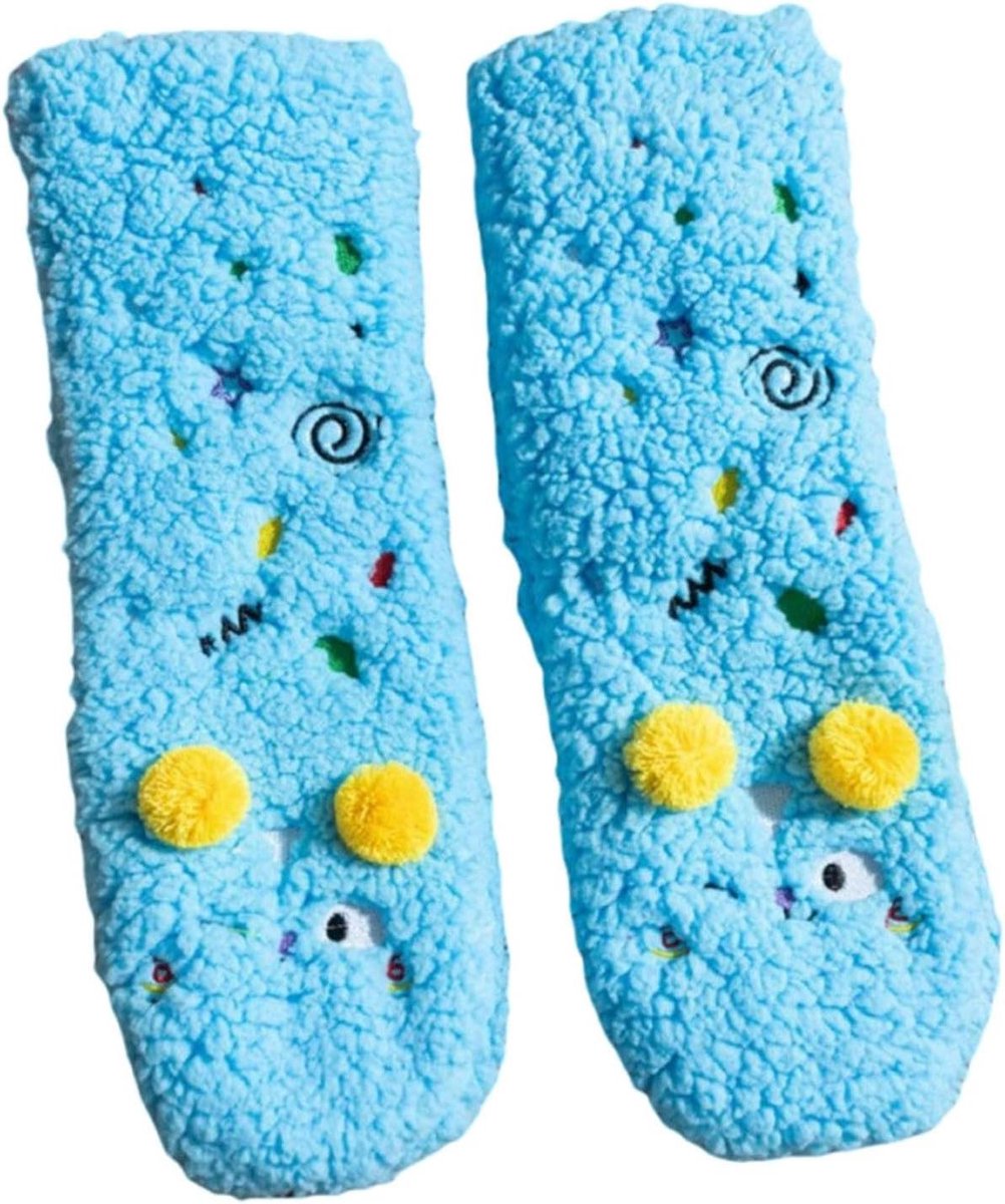 Fluffy Sokken - Huissokken - Warmte Thuis - Zachte Coral Velvet - One Size - Blauw