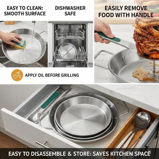 Verticale Grill - Kebab Spies - Buiten Koken - Roestvrij Staal - 25 cm Bord - Zilver — afbeelding 3