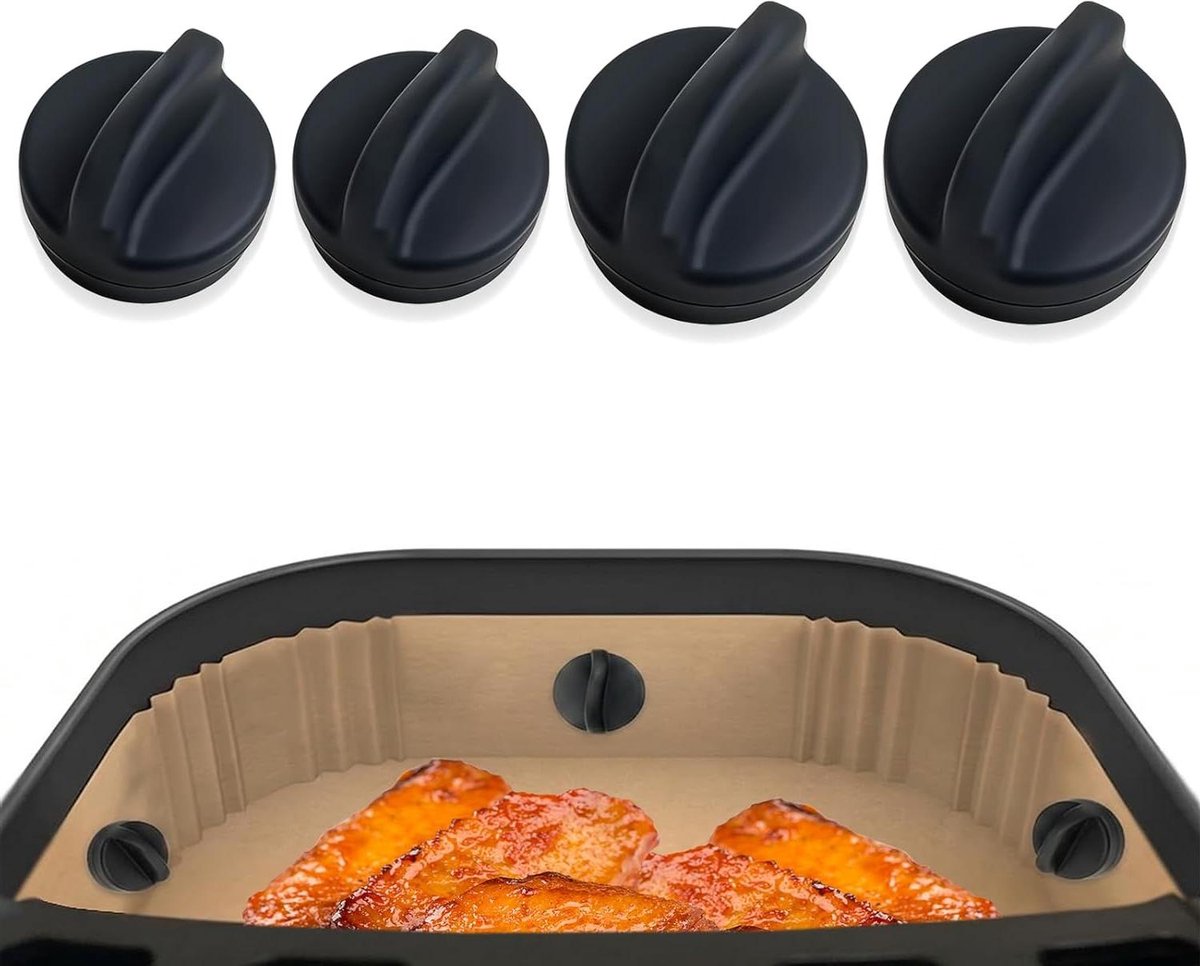 Airfryer Magneten - Hittebestendig - Bakpapier Fixeren - Zachte Siliconen - 4 Stuks - Zwart