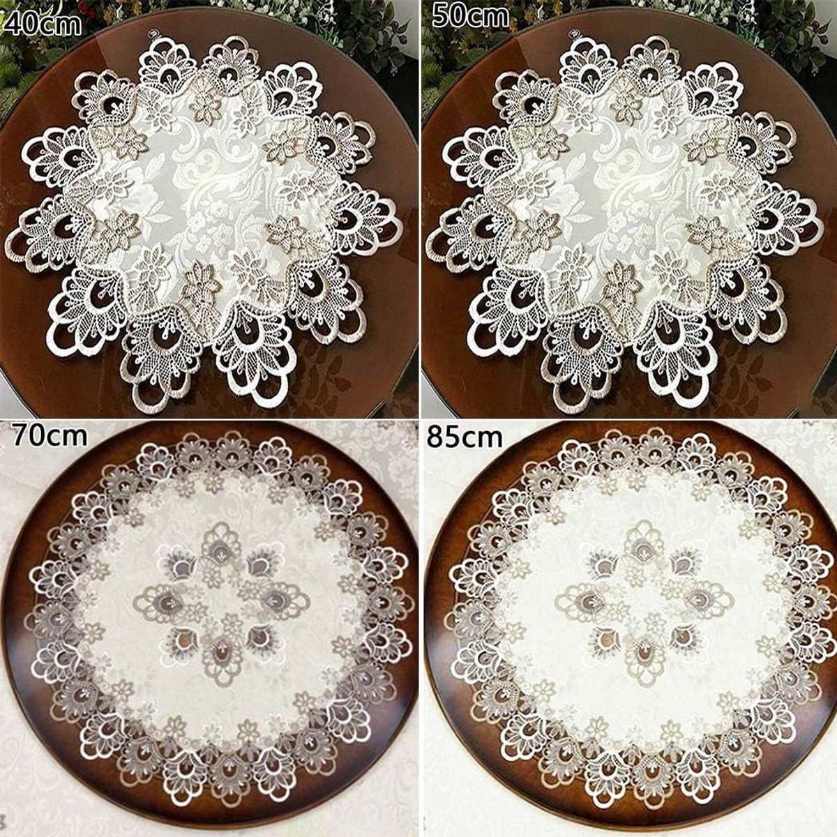 Rond Tafelkleed - Decoratief Kleed - Tafel Beschermen - Elegant Kant Design - 50 cm - Beige