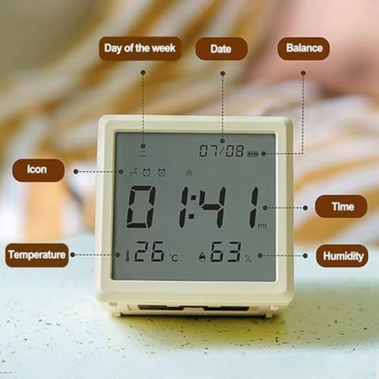 Kinderwekker Nachtlampje - Digitaal Alarm - Ochtend Routine - Groot Display - 11 x 10 x 9 cm - Geel-Wit — afbeelding 2