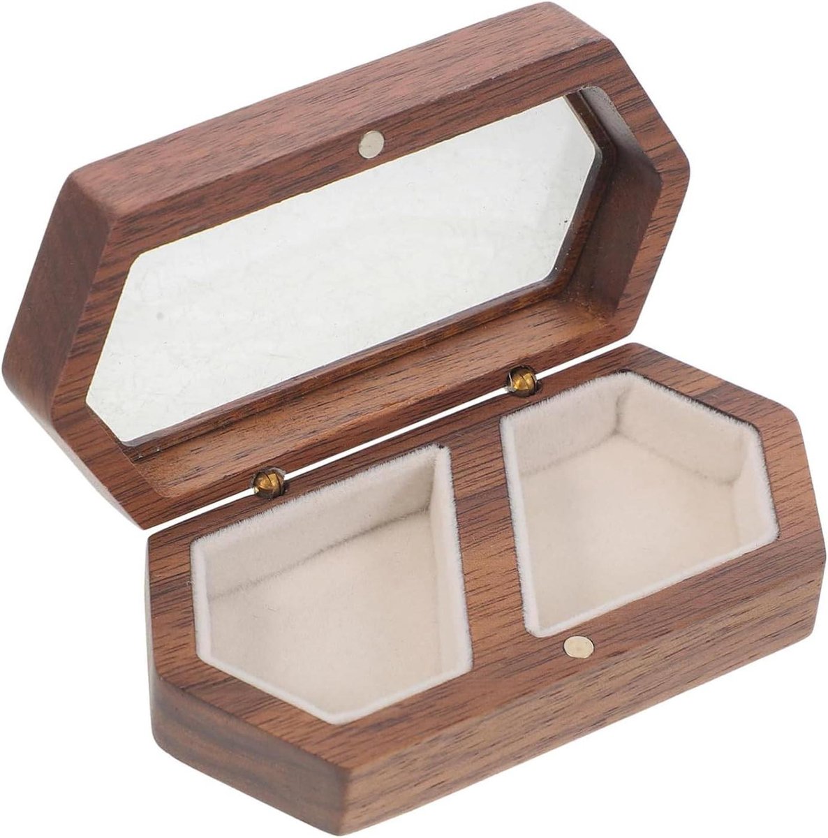 Houten Ringhouder - Dubbele Doos - Bruiloft Presentatie - Handgemaakt Ontwerp - 12 x 7 x 4 cm - Natuurlijk Hout