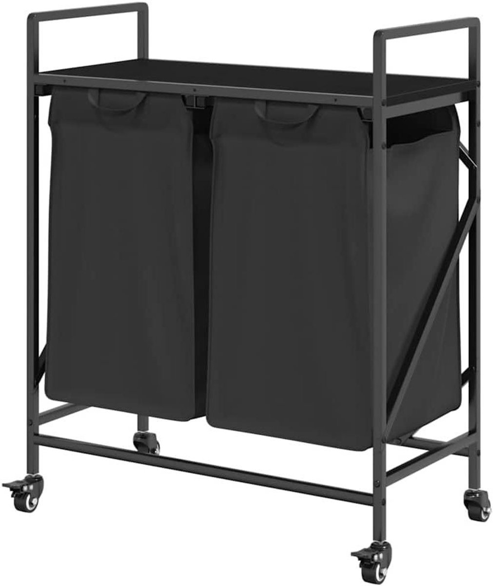 Wasmand met plank - Kleding organizer - Was sorteren - Uittrekbare zakken - 67 x 33 x 82 cm
