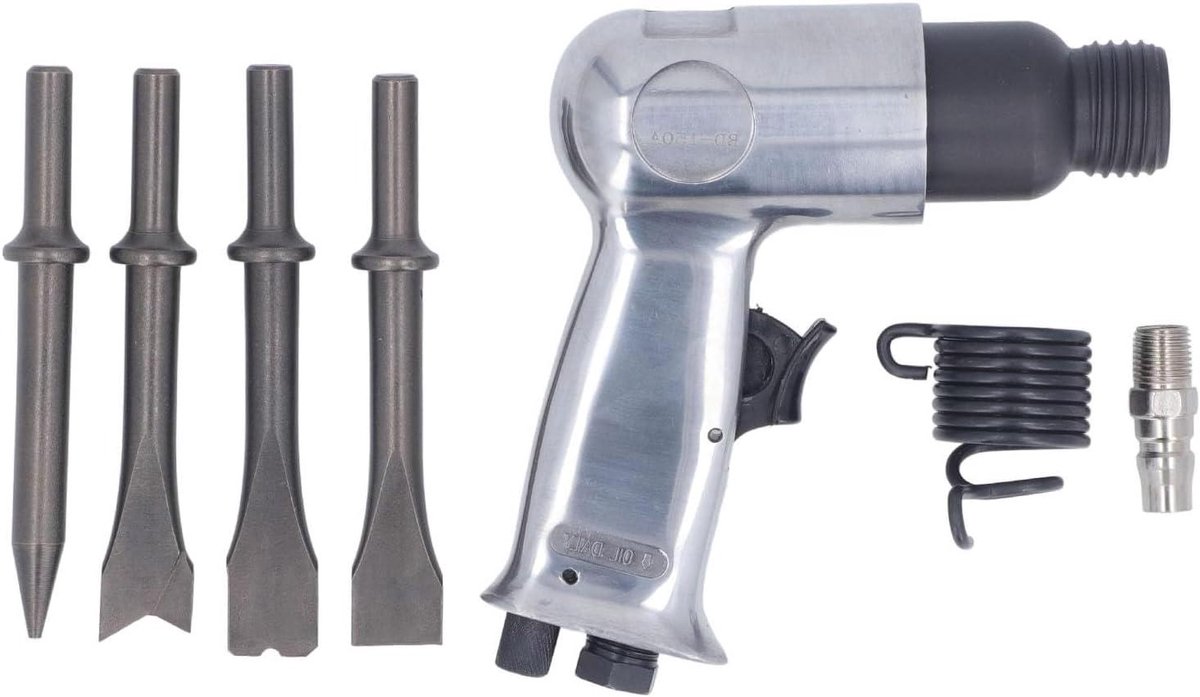 Luchthamerbeitelset - Pneumatische Schepset - Metaalbewerking - Ergonomische handgreep - 41 mm slag - Grijs