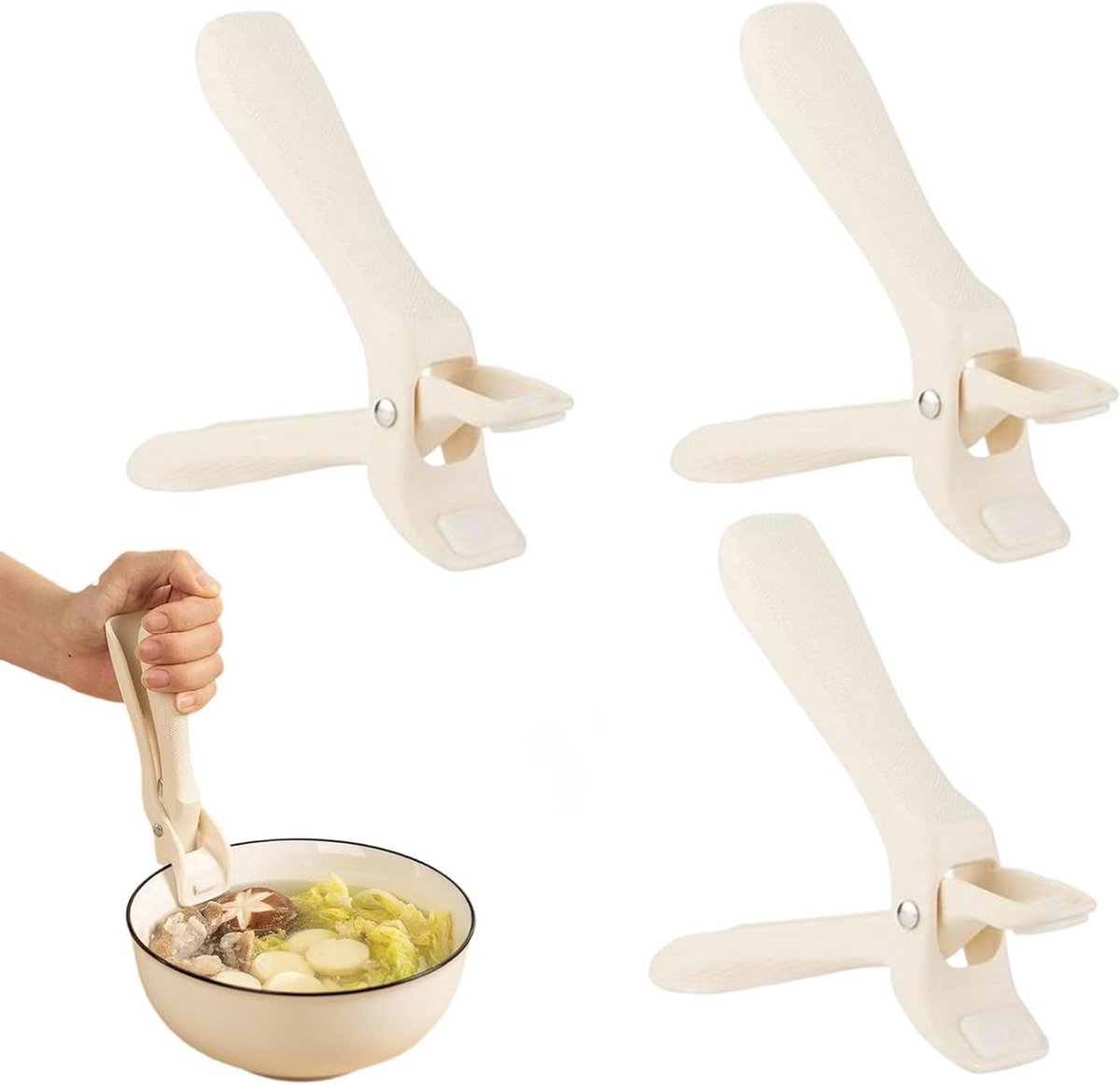 Hete Tang - Keukengereedschap - Veilig Koken - Hittebestendig Antislip - 3 stuks - Crèmekleurig