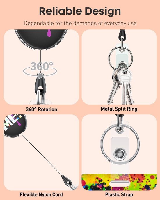 Retractable badge reel voor ID-kaarthouders met spetterprint, sterke keychain en duurzame ABS behuizing voor dagelijks gebruik en veiligheid van Merkloos — afbeelding 5