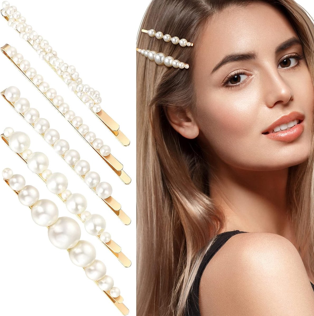 Elegante kunstparel haarclips voor vrouwen en meisjes – Set van 5 haaraccessoires
