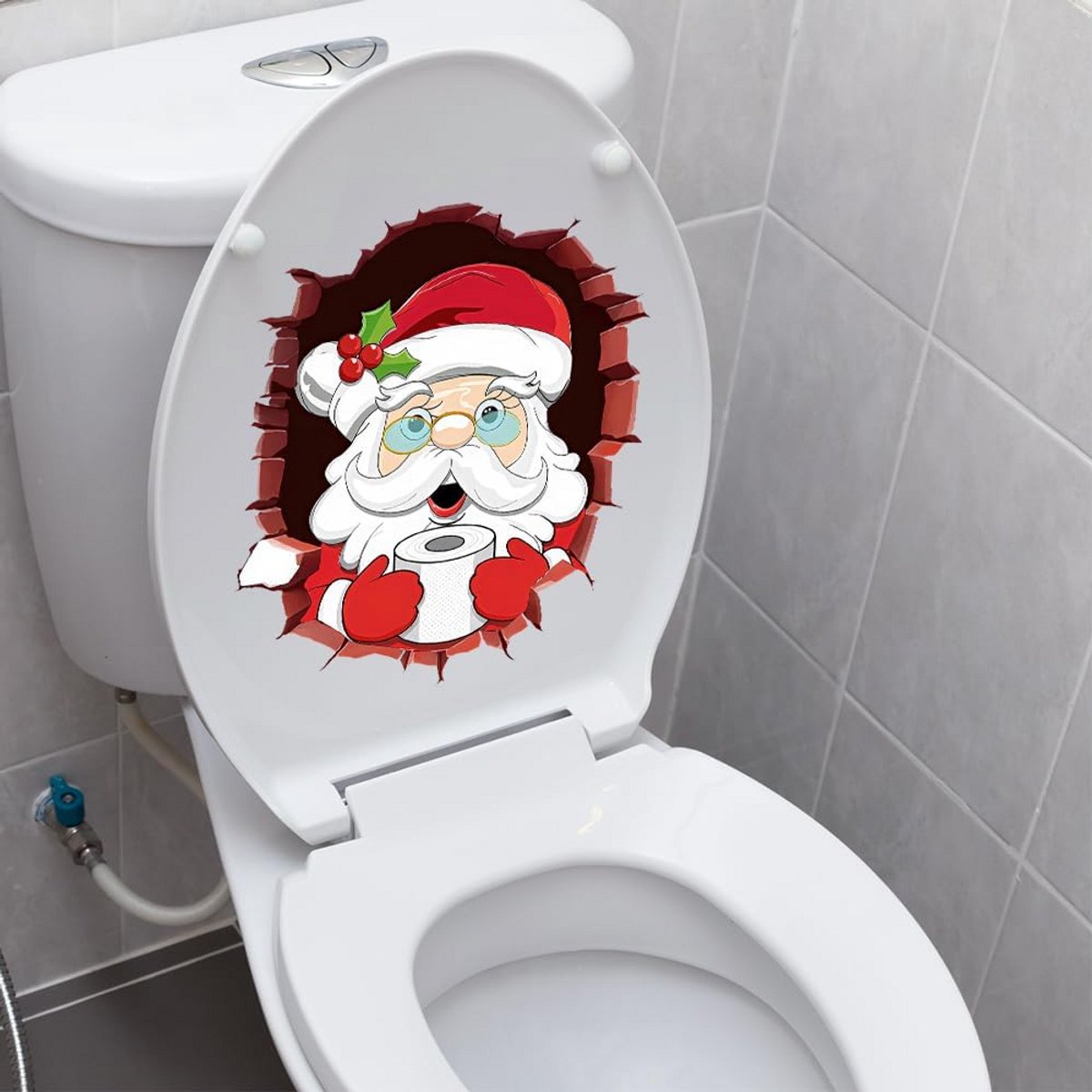 Kerst Toilet Sticker Kerstman Rendier Elf Toilet Seat Cover Decal Waterdichte Kerst Crack