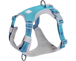 Huntboo No-Pull Dog Harness, Fully Reflective Vest with 2 Leash Clips, Adjustable, Breathable and Durable for Small, Medium and Large Dogs for Hiking, Training, Running (Blue,M)