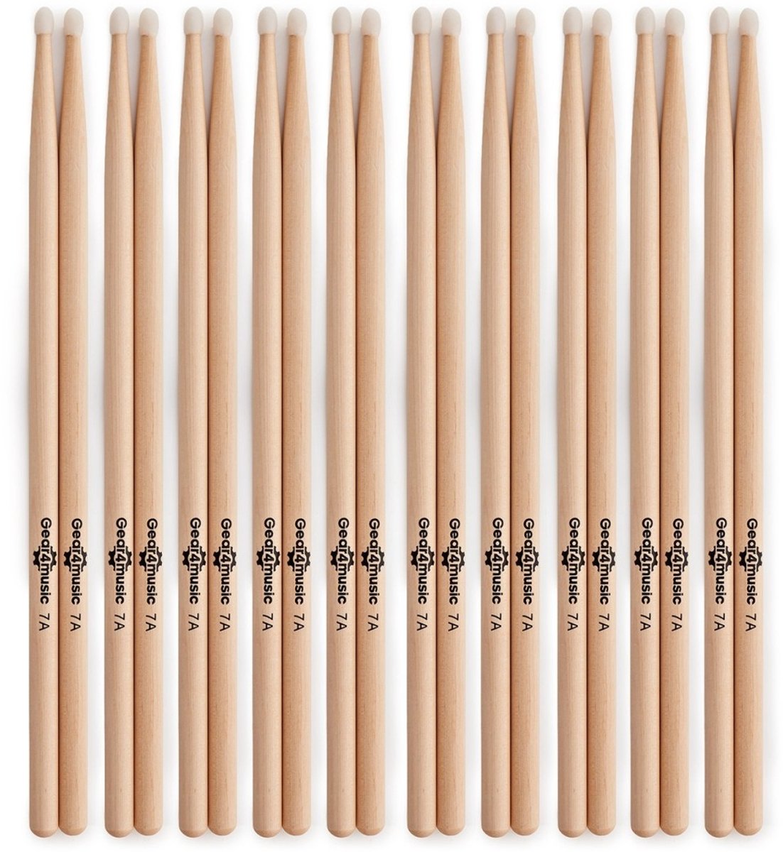 7A Nylon Tip Maple Drumsticks, 10 Pack