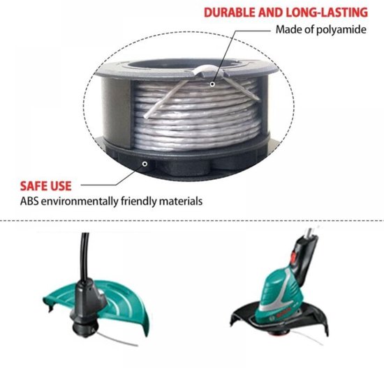 Vervangende spoelen (3 rollen) geschikt voor Bosch Universal GrassCut 18V-26/18V-260/18/18-26/18-260 grasmaaiers, compatibel geschikt geschikt voor grasmaaiermodel F016800570 en spoeldop 1600A01R5J (6 geschikt geschikt voorer, 1,6 mm). — afbeelding 2