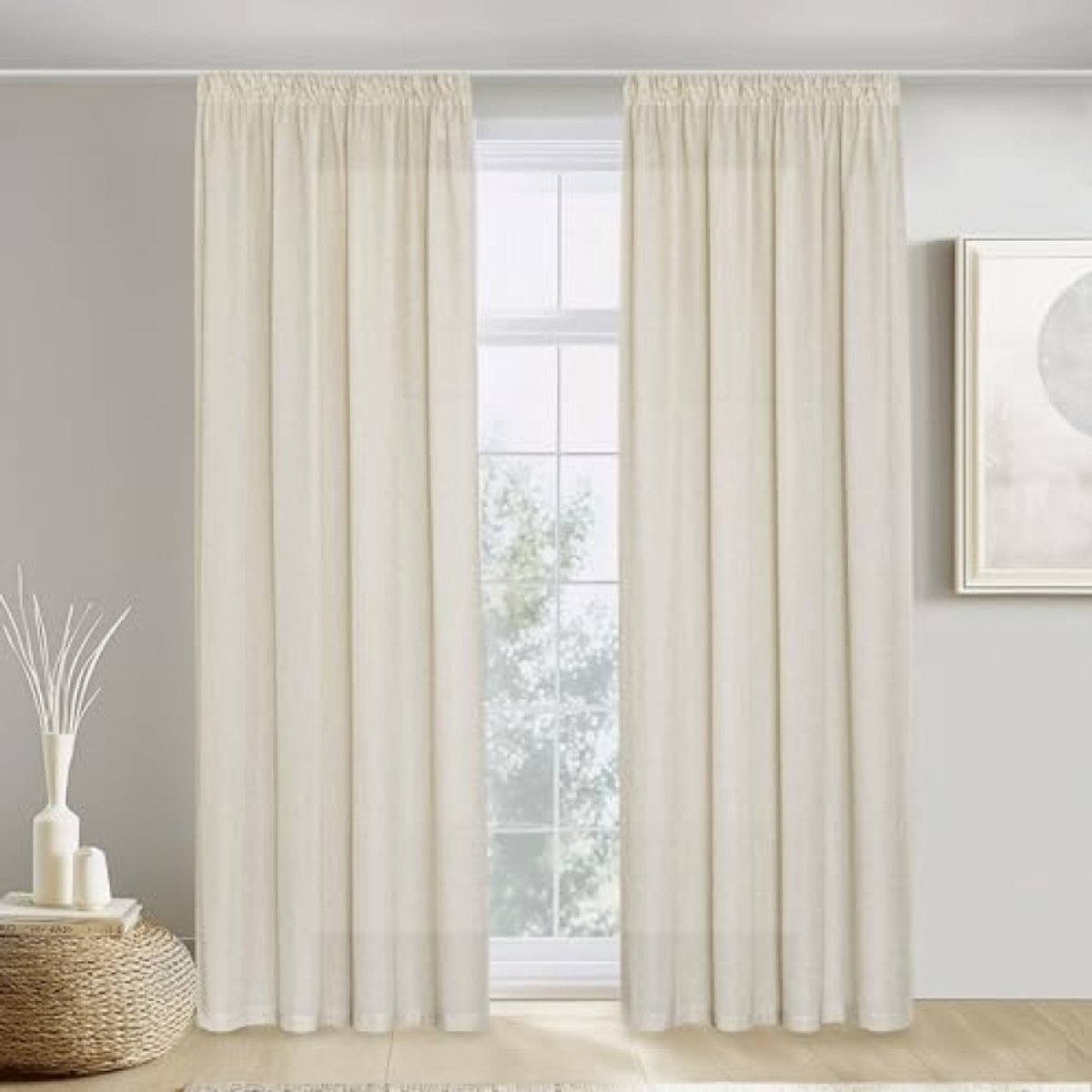 Moderne gordijnen voor woonkamer en slaapkamer, semi-transparant, shabby chic-stijl, 2 stuks, 140 x 200 cm, beige