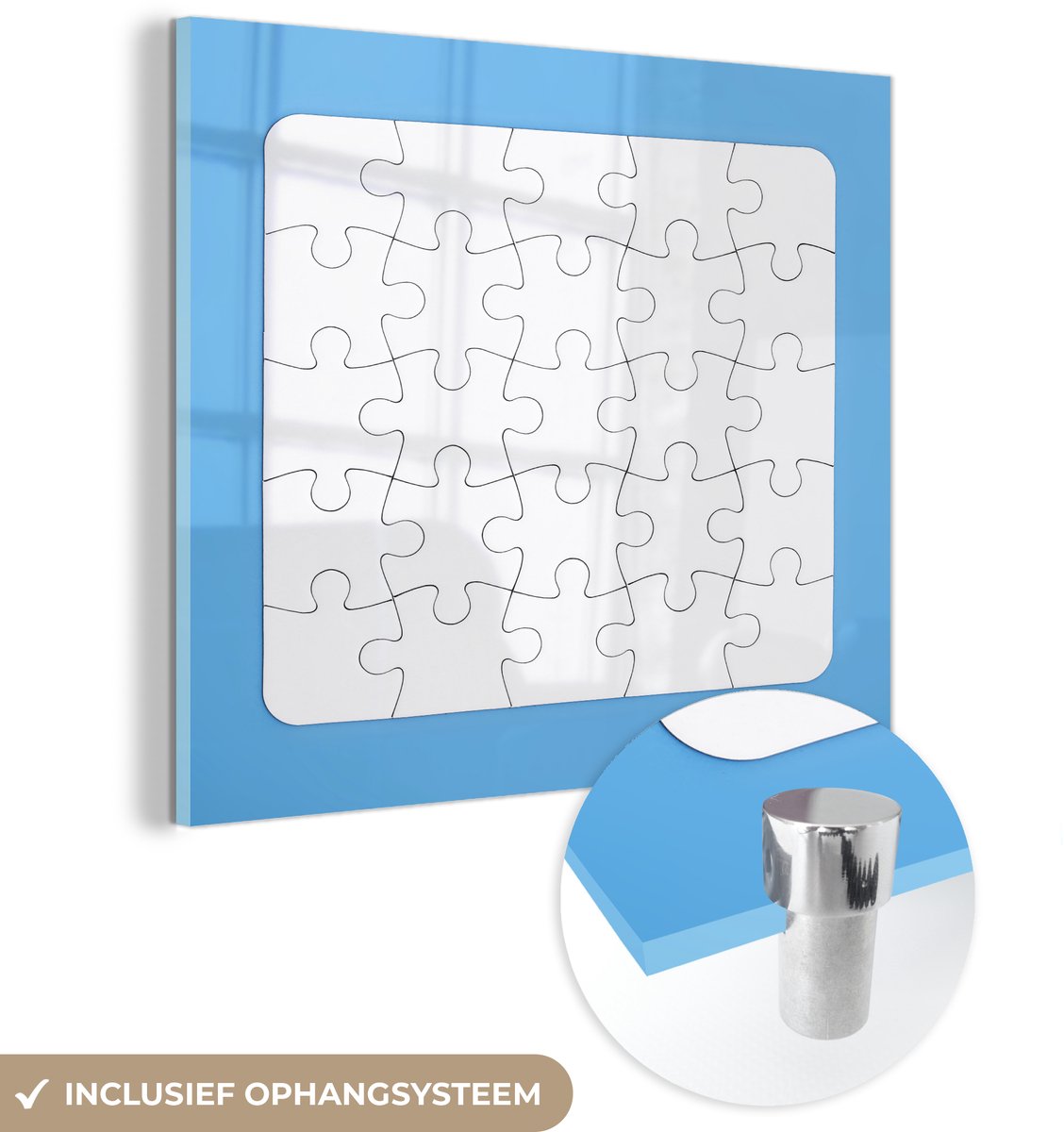 ® Glasschilderij 20x20 cm - Schilderij acrylglas - Witte puzzel - Foto op glas - Muurdecoratie woonkamer - Wanddecoratie slaapkamer - Schilderijen